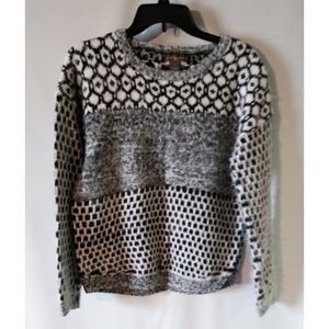 Lauren Hansen Fuzzy Sweater Black White Print EUC